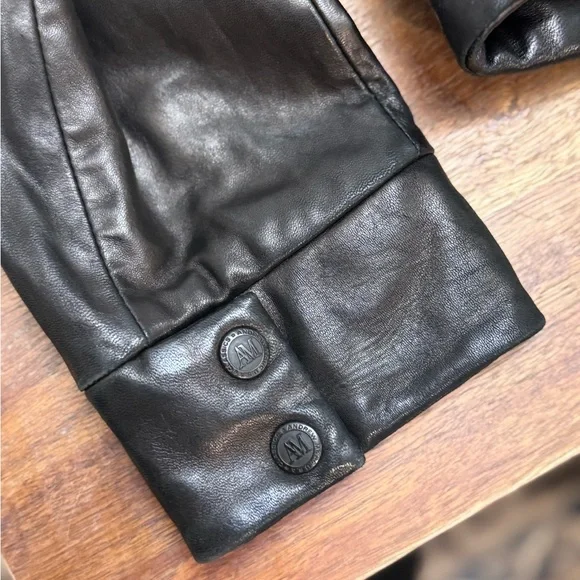 Andrew Marc New York soft black leather Racer Moto Jacket Snap Collar Size S - Picture 4 of 7